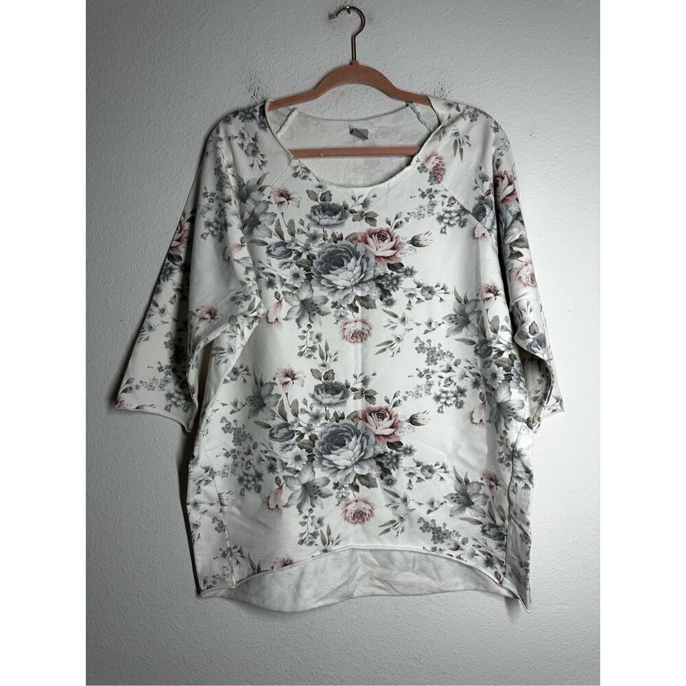 Zebra Bohemian Women’s Cotton Blend Sweatshirt Floral Print Size M/L White Gray